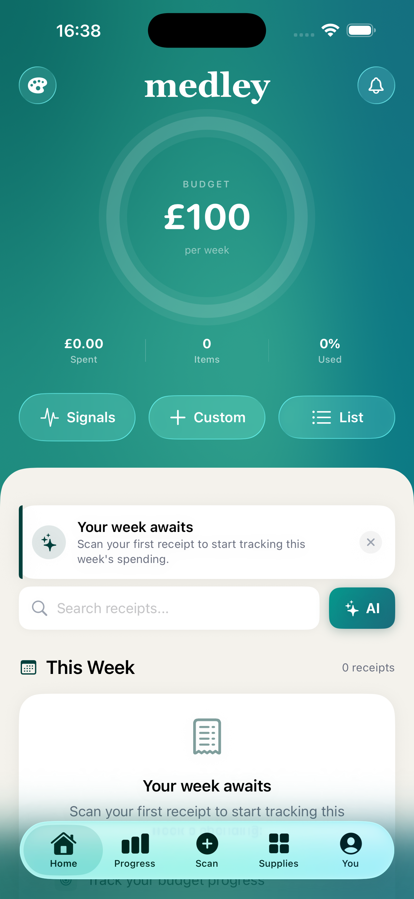 Medley app — Home screen